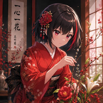生花と和服が似合う女性たち