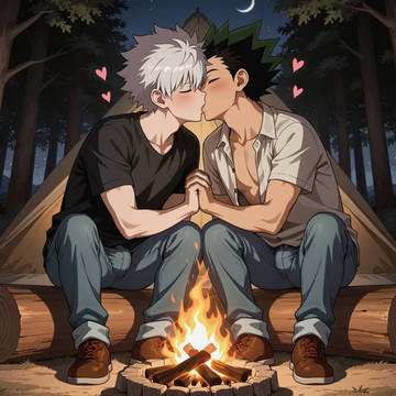 Killua + Gon camping + at beach