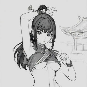 線画 忍者美少女