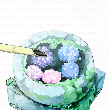あじさいとカエル