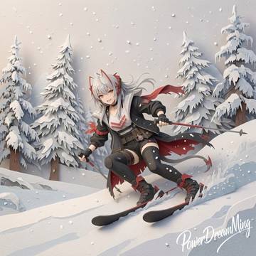 [papercut]雪山でスキーを滑っているW