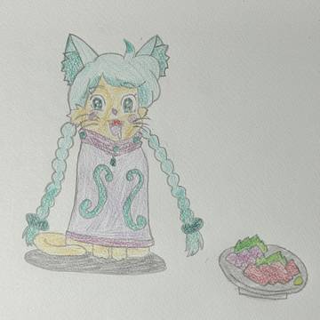 お刺身を食べたい猫化ミッカちゃん