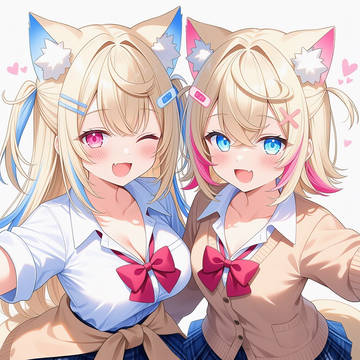 制服姿なフワワちゃんとモココちゃん