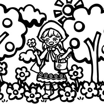 (赤ずきんちゃん)線太めの塗り絵【フリー素材:非営利利用のみ】