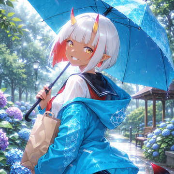 褐色デーモンちゃんの買い食い日和 雨の日の紫陽花ルート編