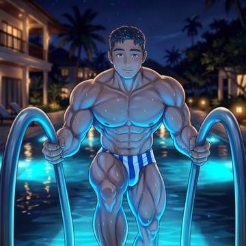 月夜のプールサイド