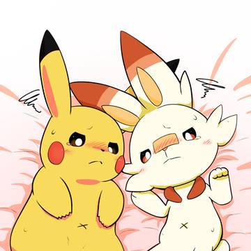 【pixivリクエスト】 バッテンおへそのピカチュウとヒバニー