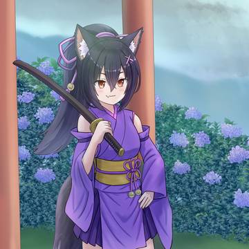 待機中のくノ一狼娘
