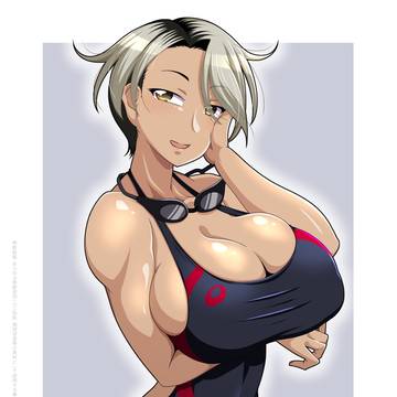 競泳水着姿のベリーショートのお姉さん