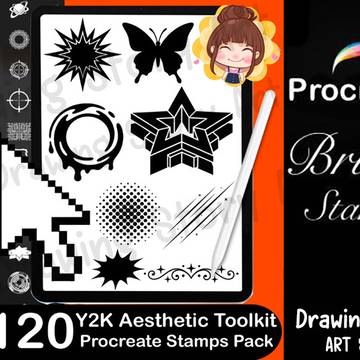 120 Procreate Y2K Shape Stamps