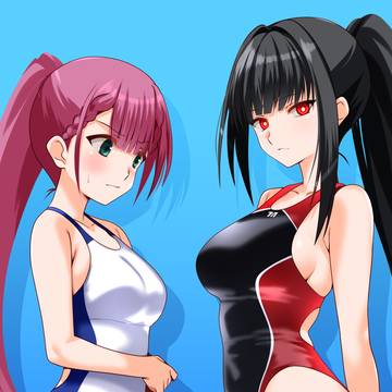W競泳水着ポニテ