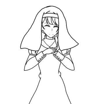 フリー線画:シスター服の女性