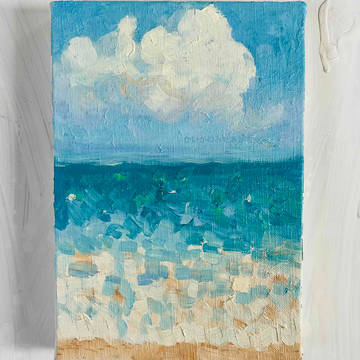 原画　油彩「朝の海　20266」絵画・サムホールサイズ