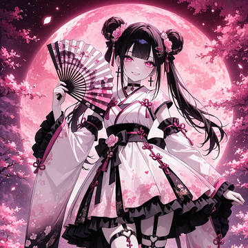 桜月に舞う黒髪の扇