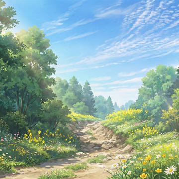 [時間差分アリ]花が咲く山道の風景