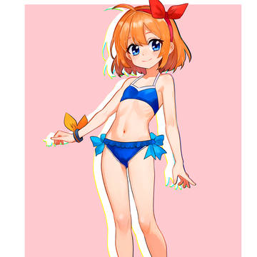 青いセパレート水着の女の子
