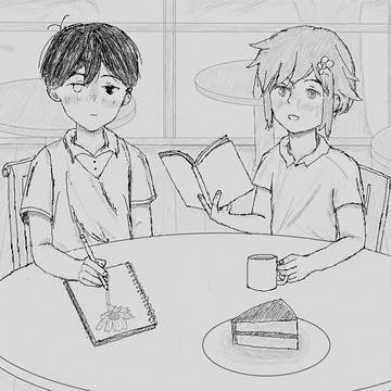 Sunny and Basil at the cafe