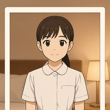 看護学生が憧れの病院の看護服を着て写真撮影