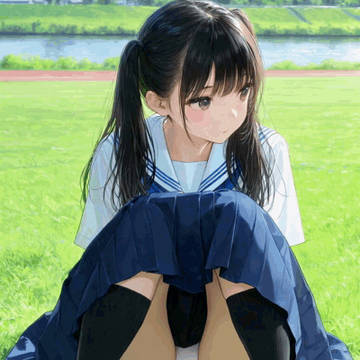 川辺で座る女子・動画