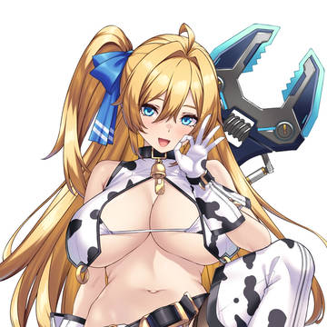 金髪ポニーテールの牛柄ビキニ