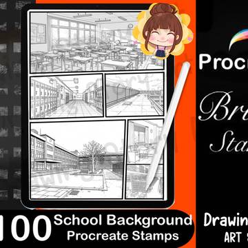 100 School Background (学校の背景ブラシ)