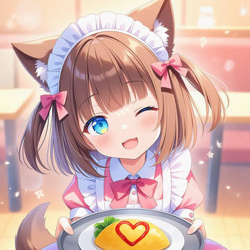 オムライスを運んできたメイドのケモ耳娘ちゃん