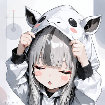 眠たげフードと淡いまる模様
