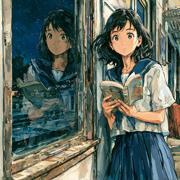 電車の中で読書（夜間）
