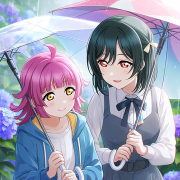 アジサイ梅雨散歩、璃奈と栞子