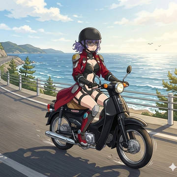 カブに乗って走るアクアさん