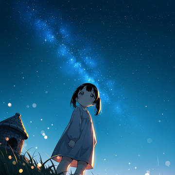 夜空を見上げる女の子