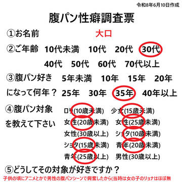 大口の腹パン性癖調査票