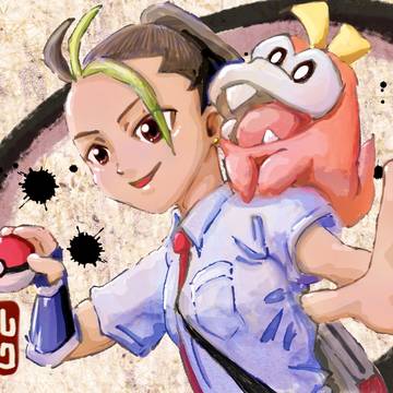 【ポケモン】墨絵風ネモとホゲタマン🐊