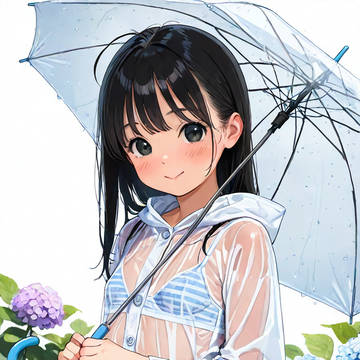 梅雨、透けるレインコート。