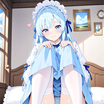ロリータファッション風の女の子の寝室で座りパンチラ