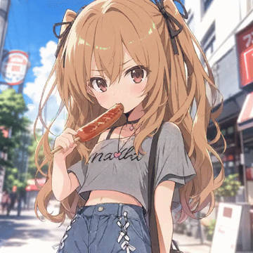 ツインテ大河がフランクフルト食ってます。