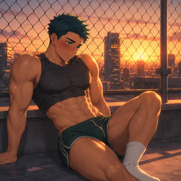 ショーパン姿のマッチョ男子