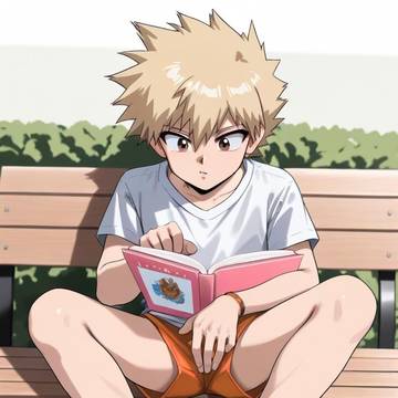 ベンチに座り本を読む………