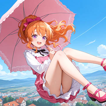 空から傘で降りてきた魔女っ子