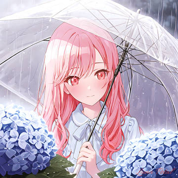 「透明な傘がひらく雨の庭」