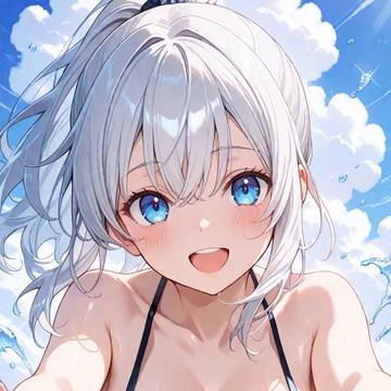海と銀髪の女の子