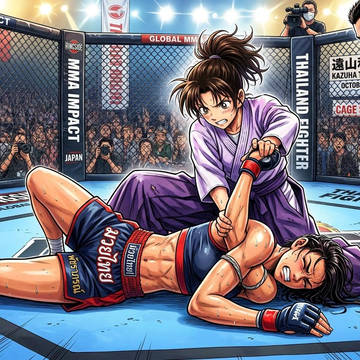 (AIイラスト)遠山和葉の「腕卍固め」。