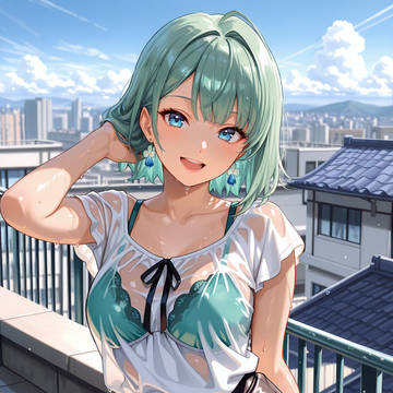 夏の屋上は暑いね! 水かぶっちゃったけど、涼しくなったよ~。