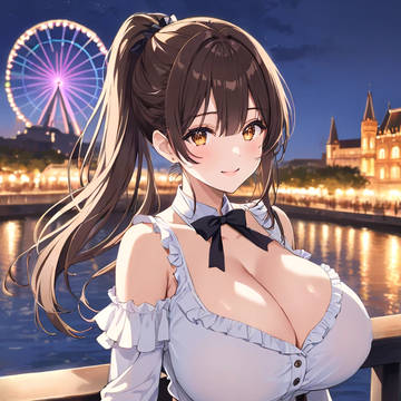 爆乳ポニテ美少女と夜の遊園地デート