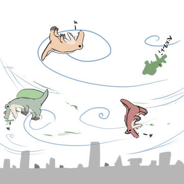 台風に舞うユウバリザウルス