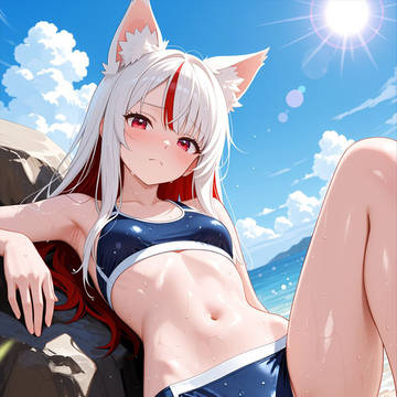 ビキニな白髪狐耳ガール