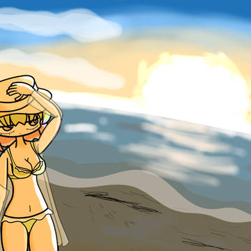 浜辺の夕日