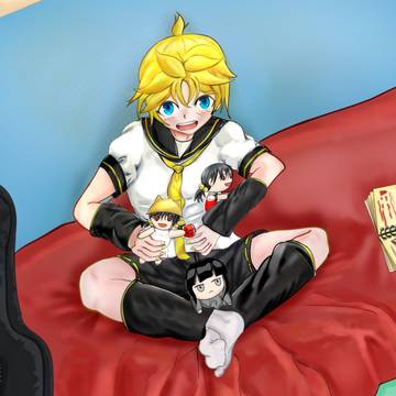 Len with Yuki Plushies