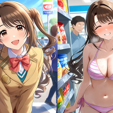 水着でコンビニのレポートを行う島村卯月