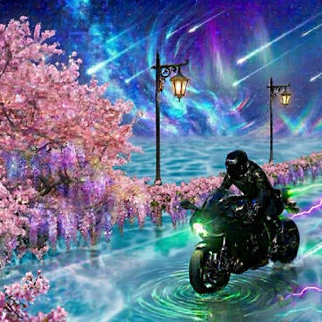 バイクと幻想的な背景